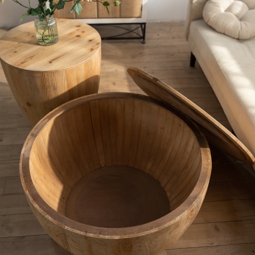 Vintage Bucket Shaped Coffee Table Set - Rustic Accent for Living Room, Office & Dining 