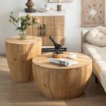 Vintage Bucket Shaped Coffee Table Set - Rustic Accent for Living Room, Office & Dining 